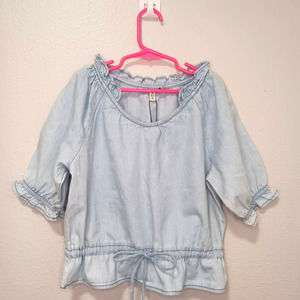 Speed Limit M P H Ruffle Short Sleeve Blue Light Wash Size 10(M) Shirt Blouse